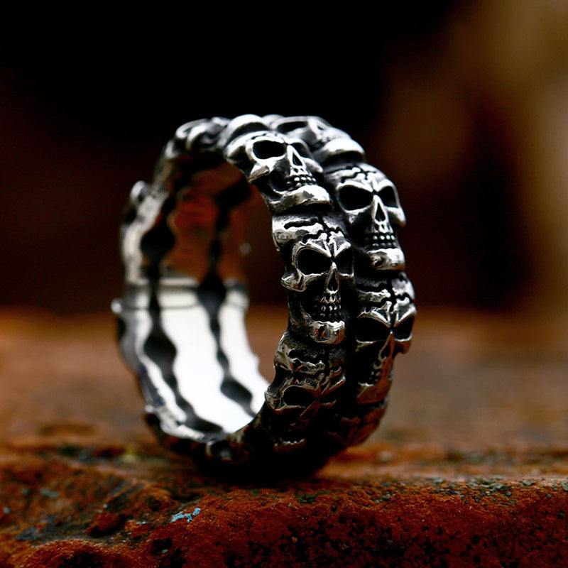 Wholesale Stainless Steel Skull Ring for Men - European and American Punk Hip-Hop Titanium Steel Design