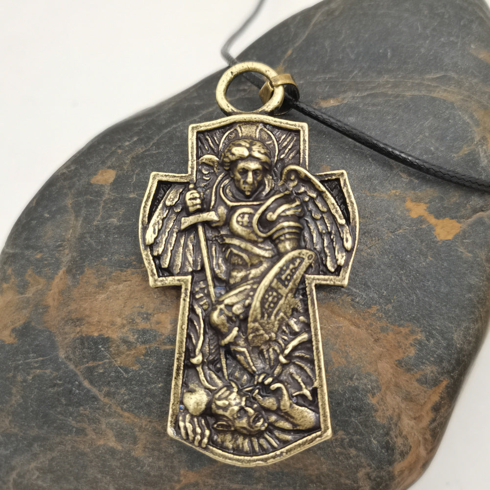 Saint Michael Archangel Alloy Necklace - European and American Style Men's Pendant from Planderful Collection