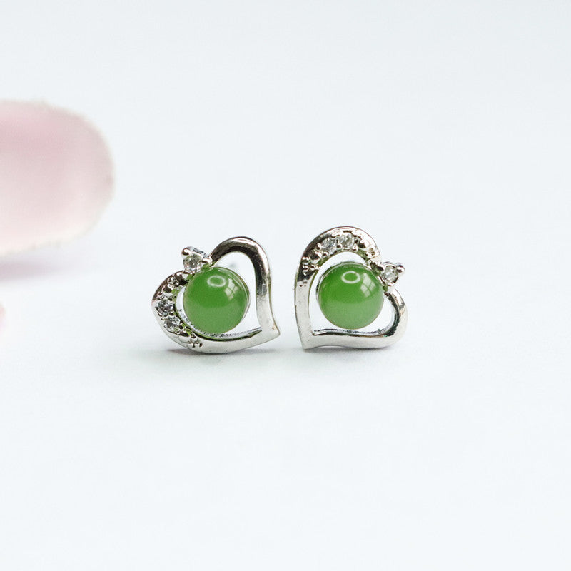 Jade Love Earrings with Sterling Silver Needles