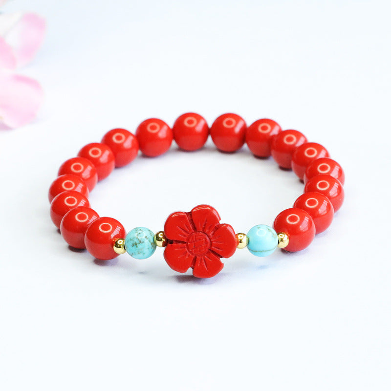 Cinnabar Peach Blossom Sterling Silver Bracelet