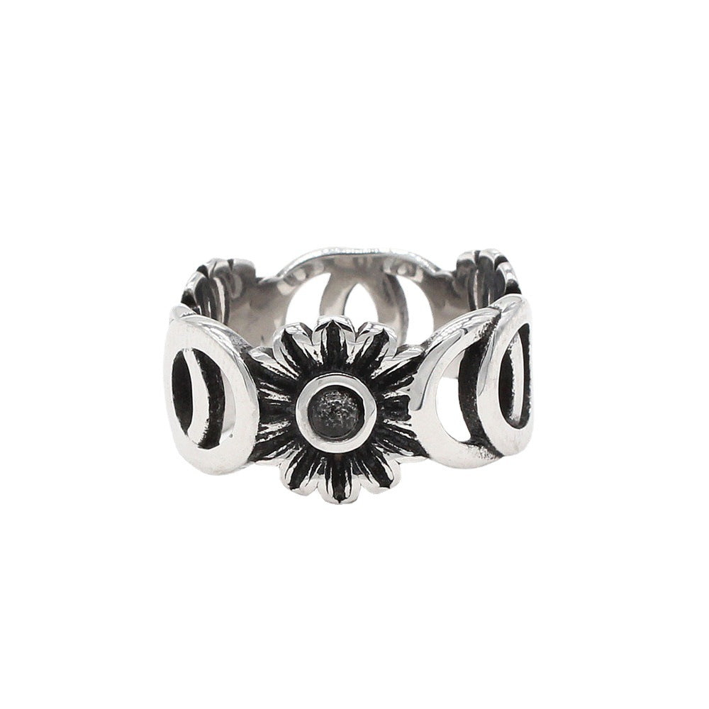 Vintage Sunflower Titanium Steel Ring for Wholesale Jewelry Trade