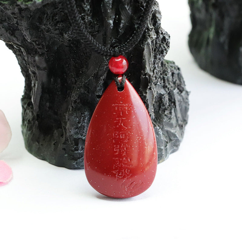 Vermilion Sand Amitabha Buddha Water Droplet Pendant with Cinnabar Stone