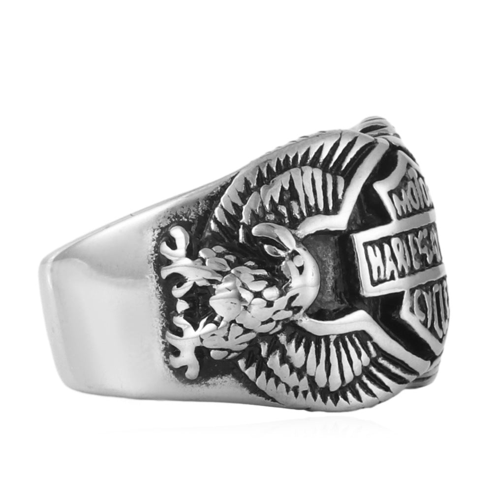 Titanium Steel Punk Eagle Ring for Men - Trendy Retro Animal Design