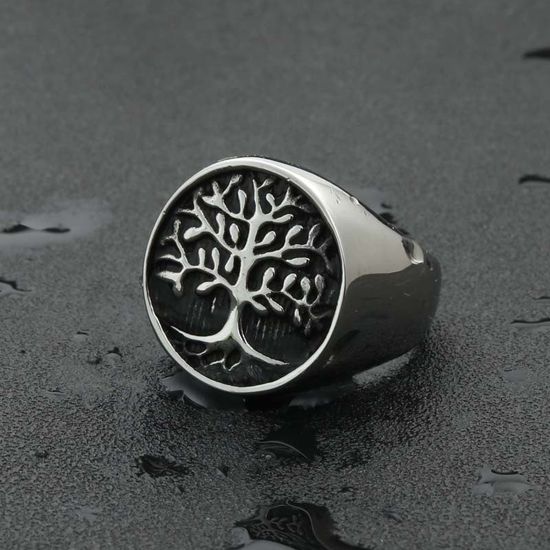 Titanium Steel Tree of Life Ring - Retro Hipster Punk Jewelry for Men