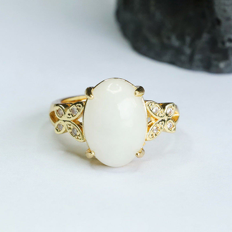 Elegant Butterfly Natural Hotan Jade and Sterling Silver Ring