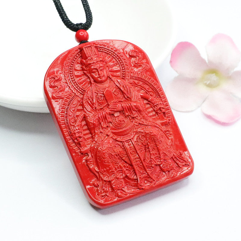 Red Sand Cinnabar Mazu Pendant - Exceptional Sterling Silver Jewelry Piece