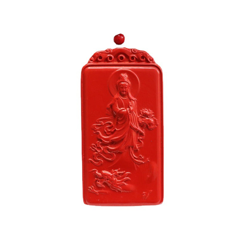 Guanyin Dragon Pendant with Cinnabar Stone Embellishment