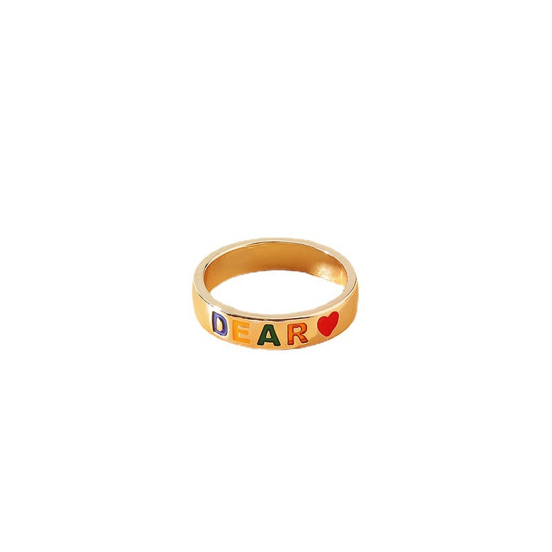 Luxurious European and American Contrast Color Letter Ring for Women - Vienna Verve Collection