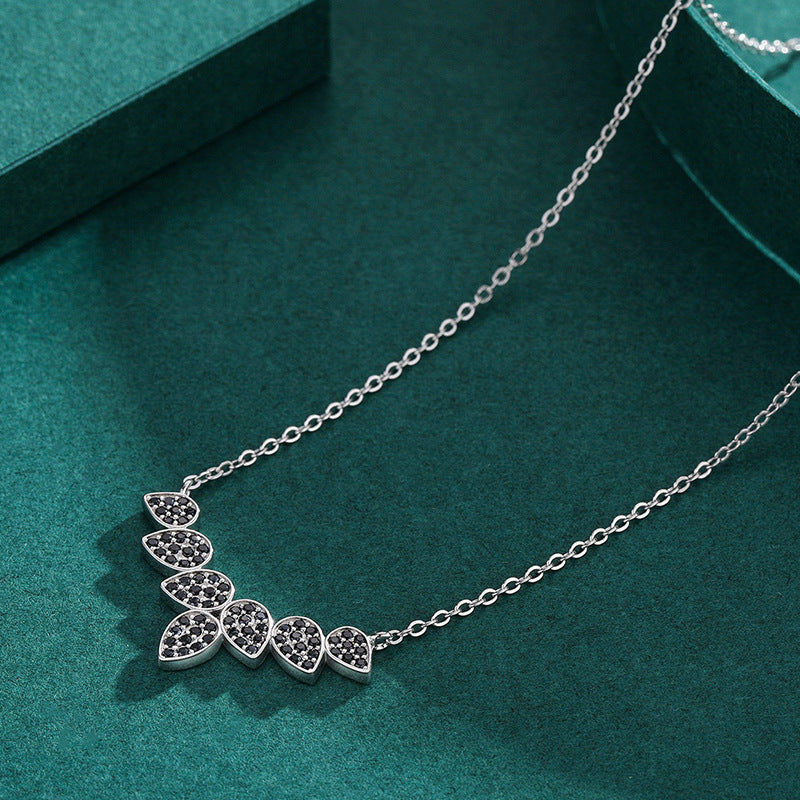 Trendy Leaf Cross Sterling Silver Necklace with Zircon Gem