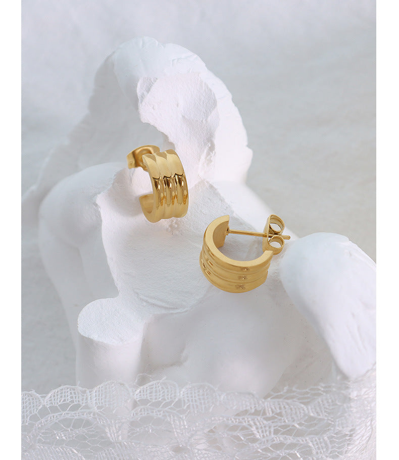 Luxurious Small C-Shaped Earrings with 18K Gold Plating