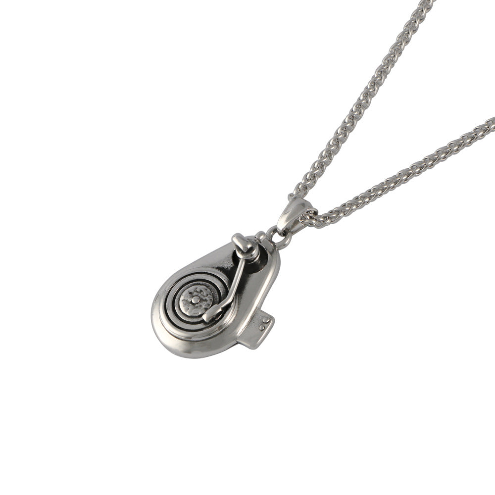 Retro Hip-Hop Titanium Steel Record Player Pendant Necklace for Men - Trendy Fashion Accessory