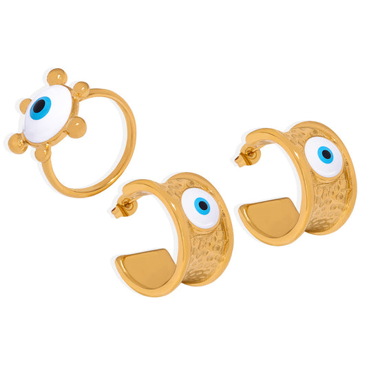 Retro Personality Titanium Steel Gold-plated Enamel Eye Jewelry Set