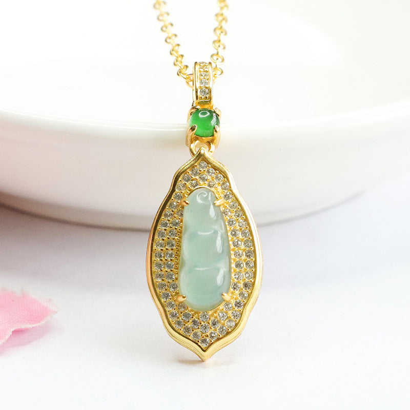 Sterling Silver Jade Pendant Necklace with Zircon Accent