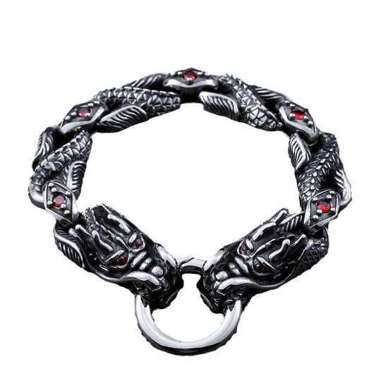 Titanium Steel Dragon Gem Bracelet for Men - Retro Fashion Jewelry Wholesale