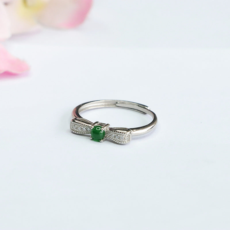 Fortune's Favor Adjustable S925 Silver Jade Bow Ring