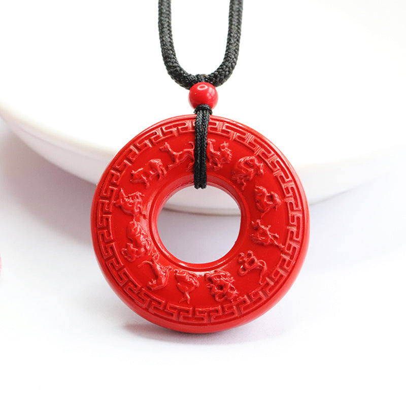 Red Sand Vermilion Sand Pendant, Carving Twelve Zodiac Ring Pendant