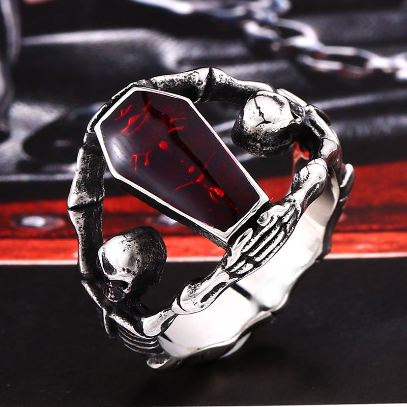 Men's Gothic Vampire Coffin Ring - Unique Titanium Steel Accessory for Daily Wear