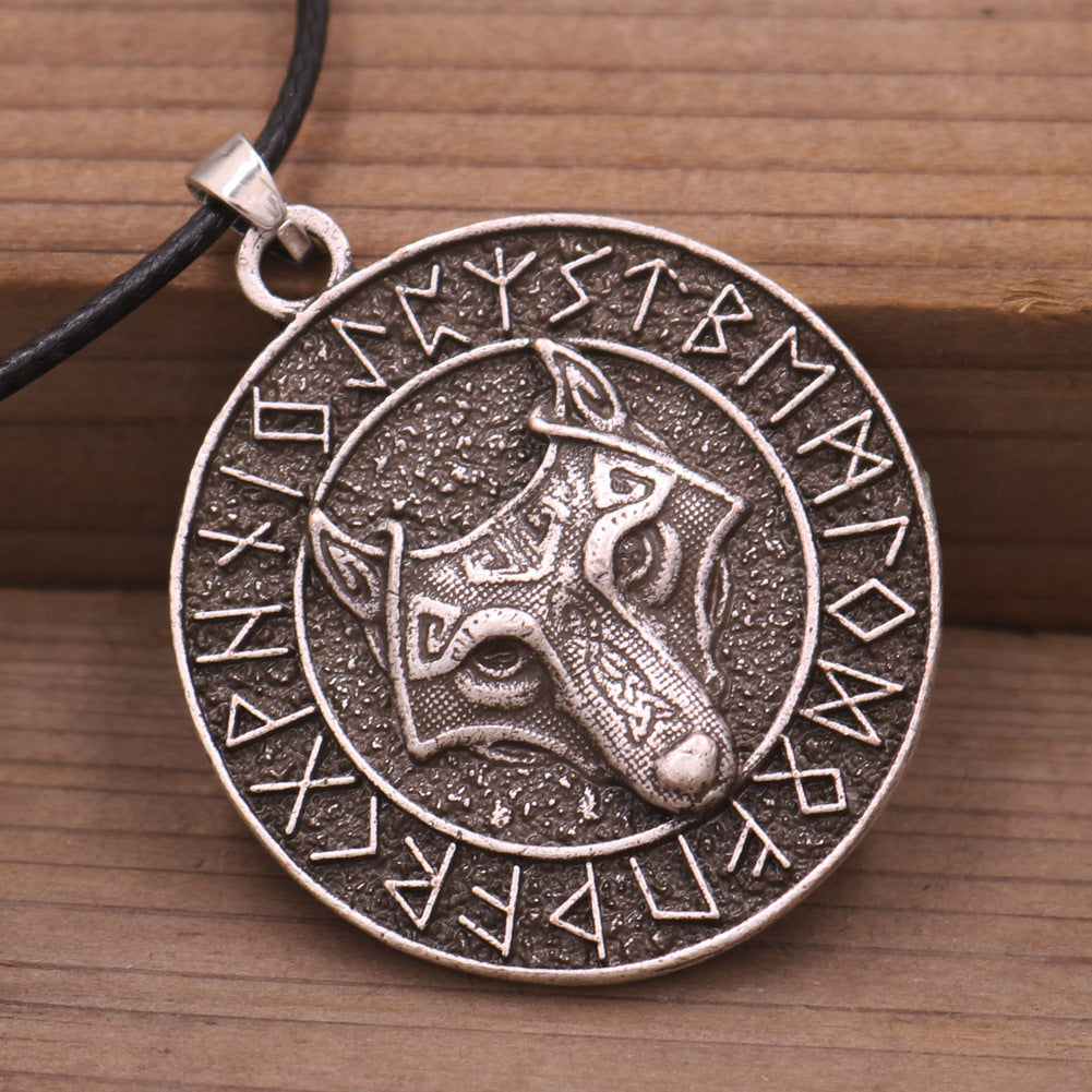 Viking Odin Wolf Head Necklace with Runaven Talisman - Men's Alloy Jewelry