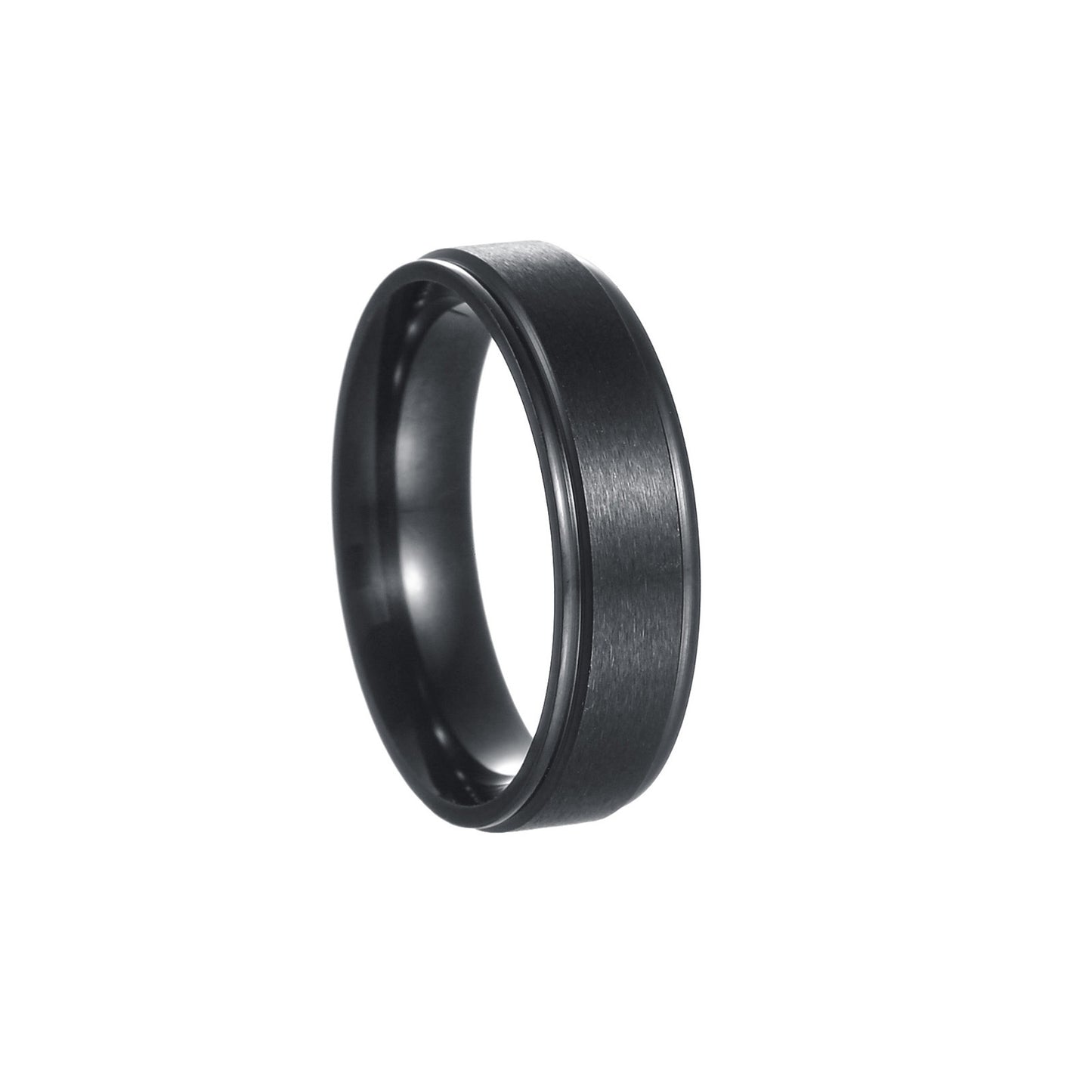 Titanium Steel Matte Ring for Men - 6mm Wide Step Sand Surface Electroplated to Resist Fading