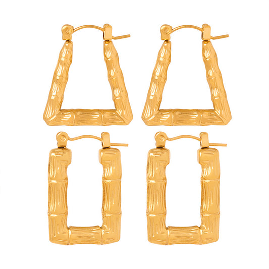 Golden Geometric Bamboo Knot Earrings - Luxurious Titanium Steel Design