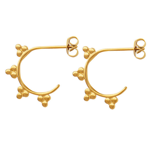 Geometric Round Ball Earrings - Korean Style Stainless Steel Gold Plated Ear Studs