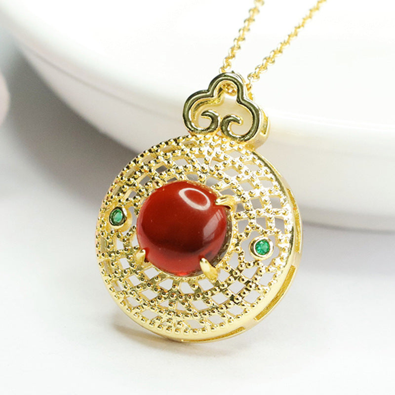 Blood Red Amber Fortune's Favor Sterling Silver Pendant