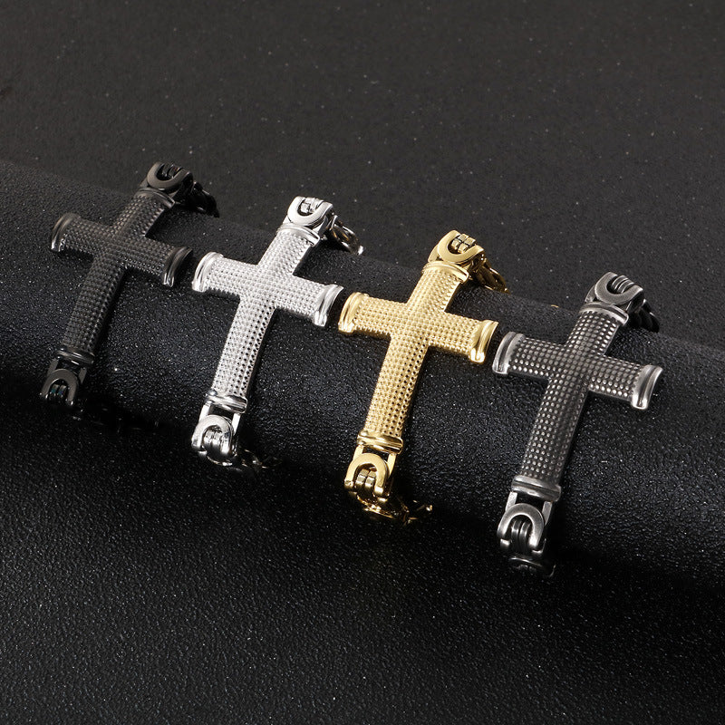 Trendy Titanium Steel Cross Back Chain Bracelet for Men - Stylish Accessory for Modern Fashion