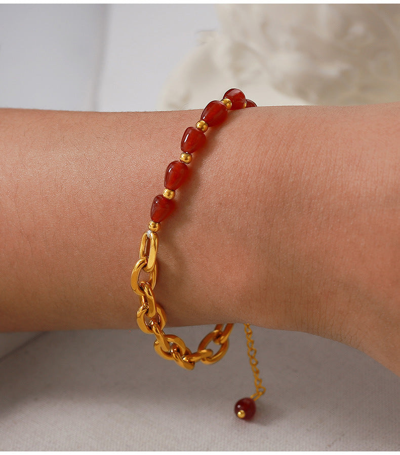 Elegant Chinese Red Agate and Garnet Jewelry Set with Titanium Steel Gold-Plating