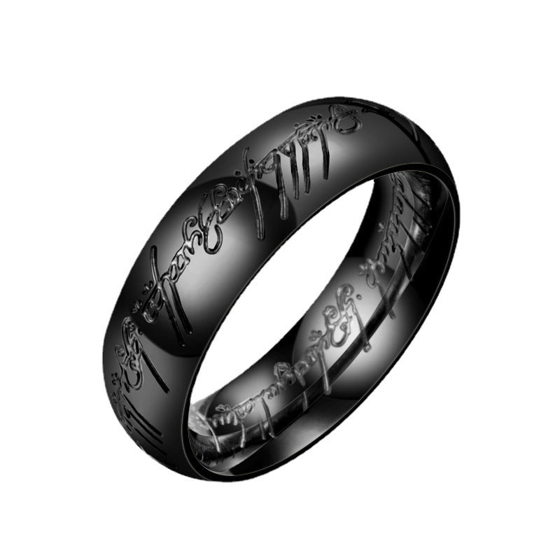 Customizable 24k Gold-Plated Titanium Steel Men's Ring Featuring 3D Lord of the Rings Engraving