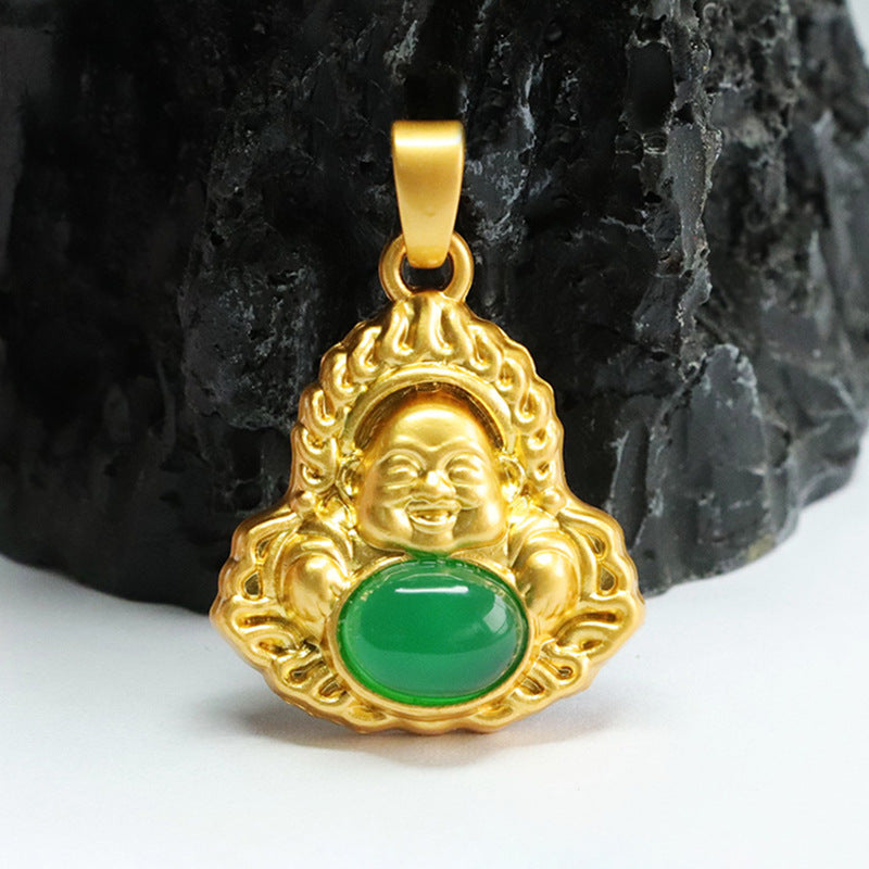 Green Chalcedony Maitreya Buddha Pendant with Sterling Silver