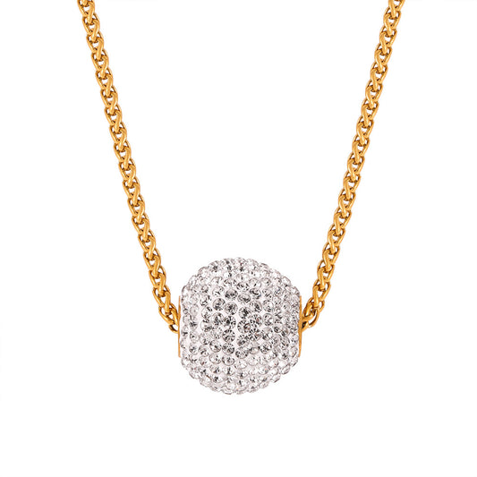 Zircon Embellished Ball Pendant Necklace in Titanium Steel - Chic and Minimalistic Gold-Plated Jewelry