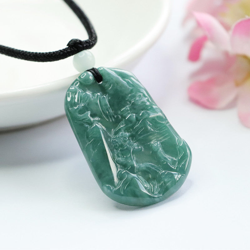 Landscape Jade Pendant in Blue Green Carving