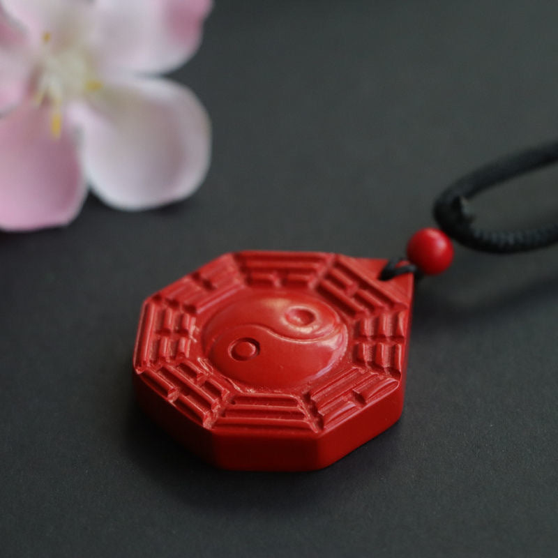 Vermilion Sand Bagua Cinnabar Sterling Silver Pendant