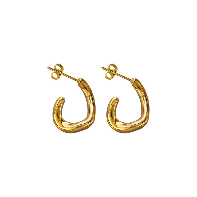 Chic 18K Gold-Plated C-Shaped Earrings in Titanium Steel