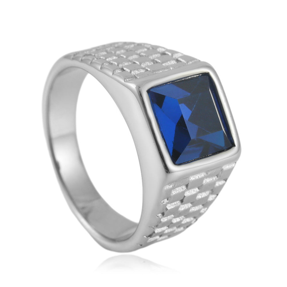 Trendy Multi-Color Stone Titanium Steel Square Ring for Men - Punk Retro Style