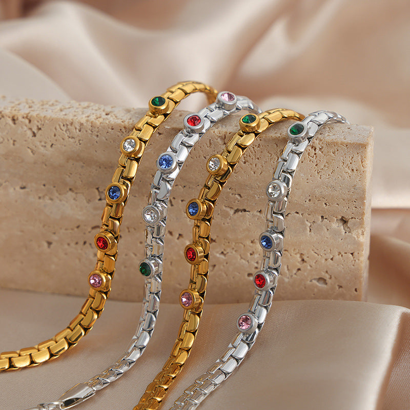 European Light Luxury Zircon Bracelet with Gold-plated Titanium Steel