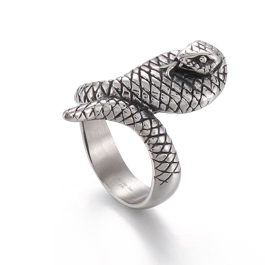 Customizable Bold Python King Ring for Men - Retro Punk Style Titanium Steel Band Size 9-13