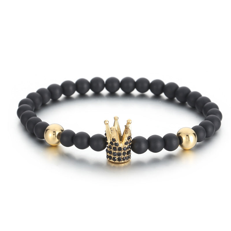 Men's Crown Bracelet with Black Agate and Tiger's Eye – Elegant Masonic Design