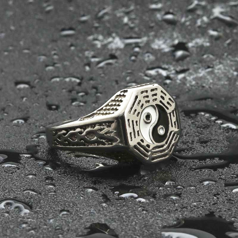 Yin and Yang Bagua Titanium Steel Ring - Retro Hipster Punk Jewelry for Men