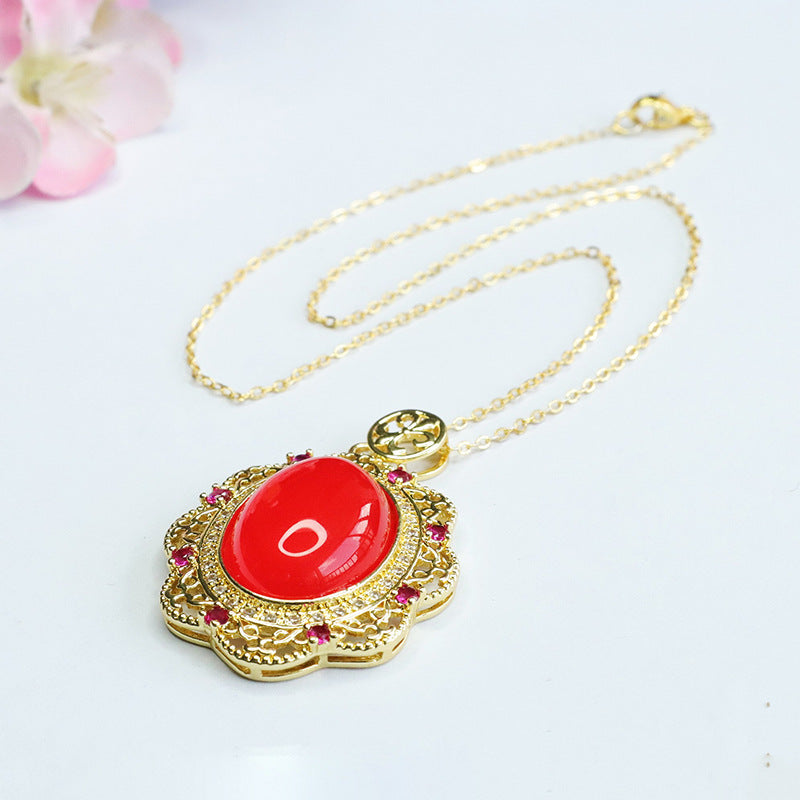 Pigeon Egg Blood Red Agate Luxurious Zircon Pendant