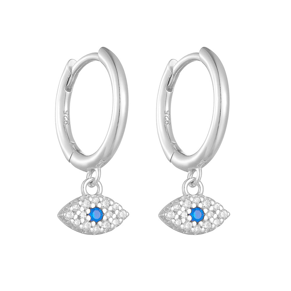 Retro Devil's Eye Blue Zircon Sterling Silver Hoop Earrings