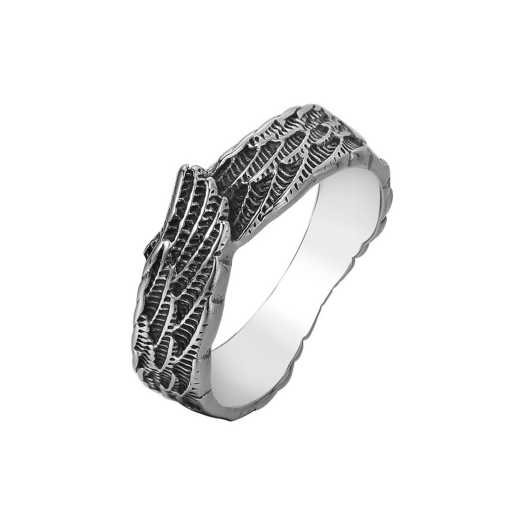 Fashionable Retro Angel Wings Feather Titanium Steel Ring