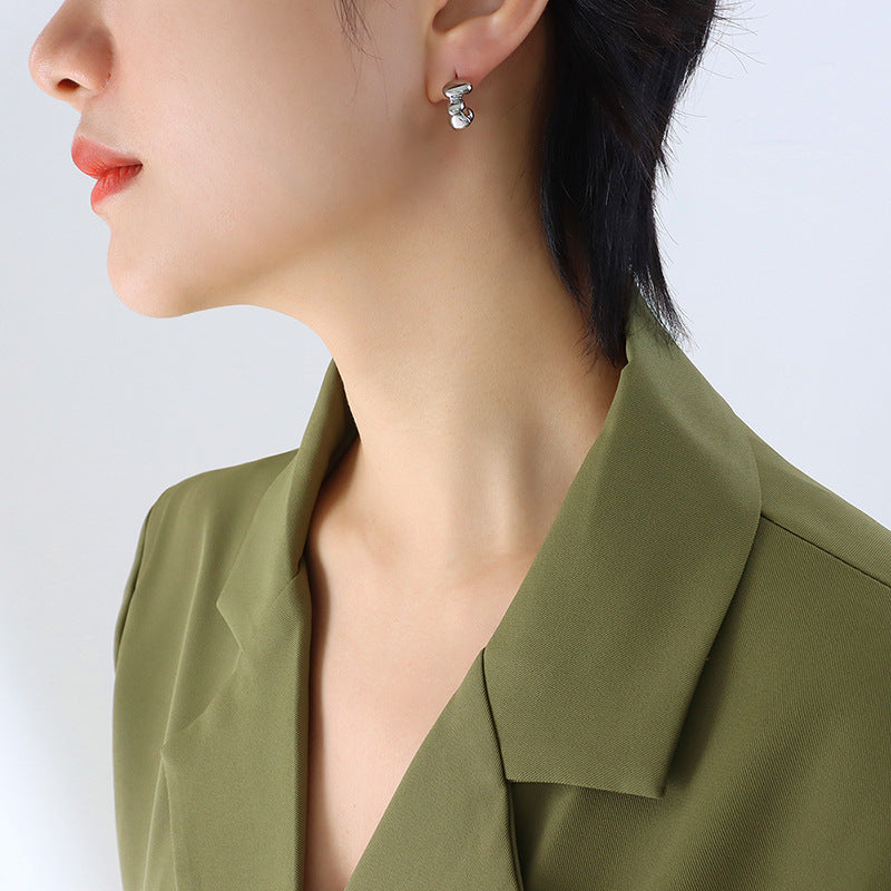 Korean Chic C-Shaped Titanium Gold-Plated Earrings for Women