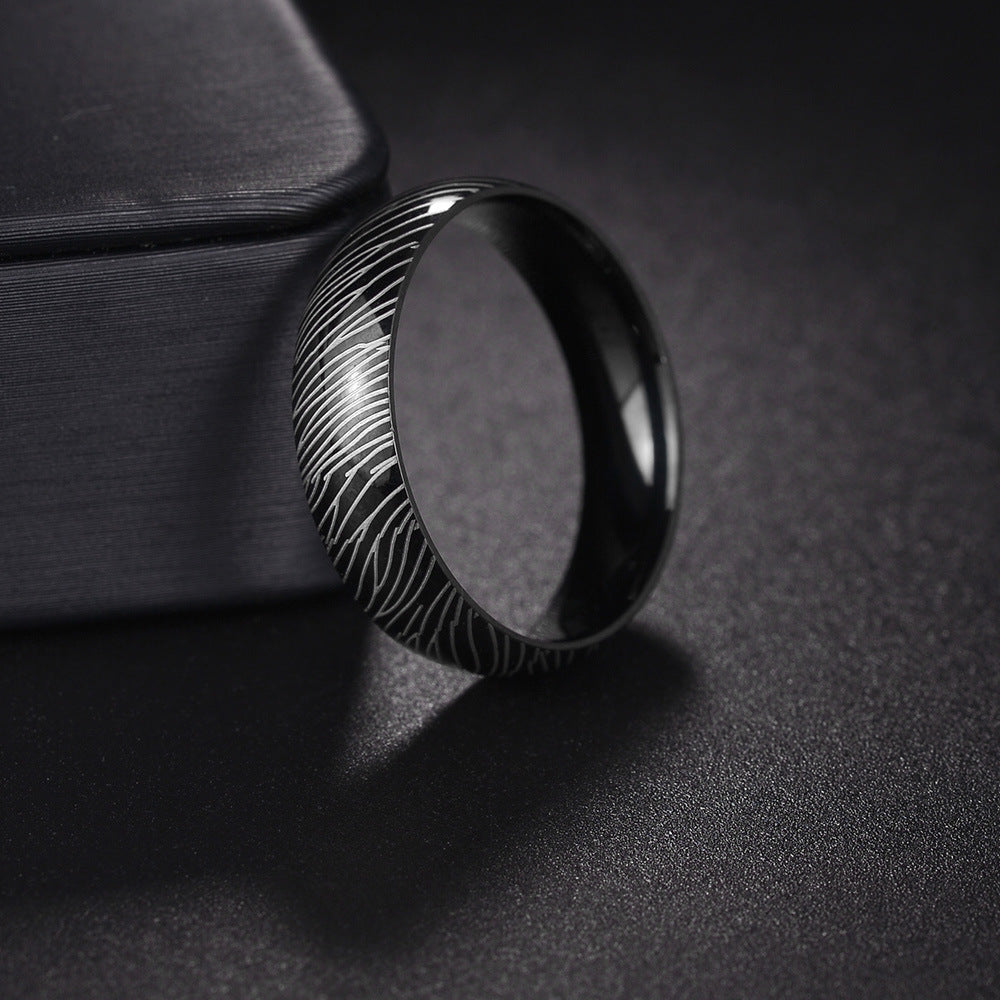 Titanium Steel Men's Ring with Annual Ring Pattern - Planderful Collection