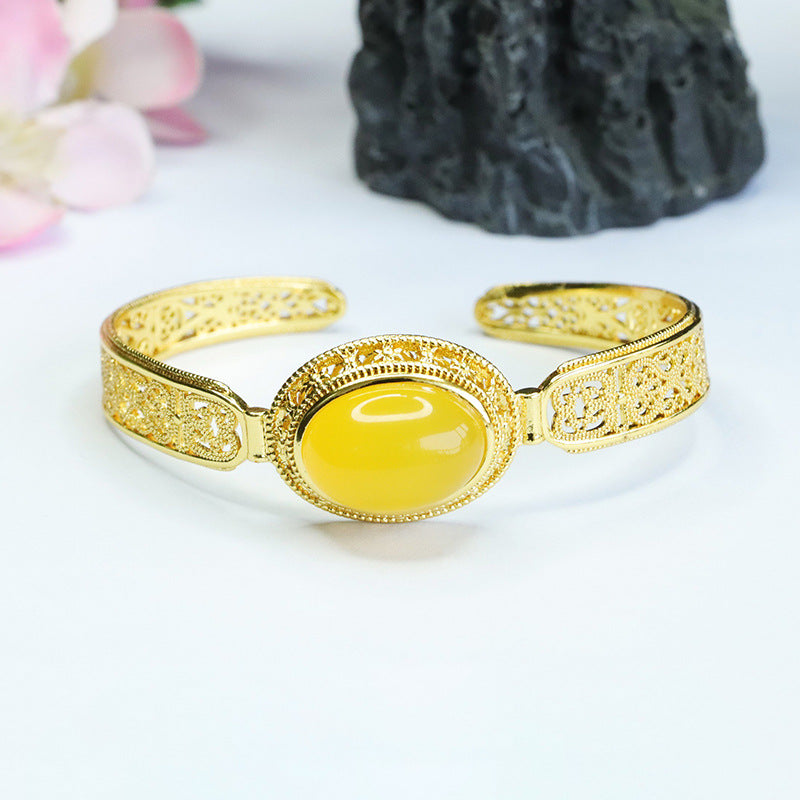 Golden Chalcedony Bangle Bracelet with Sterling Silver Opening