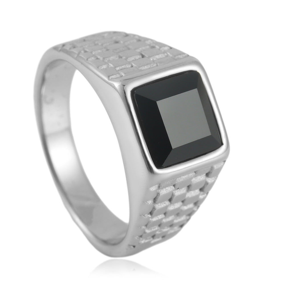 Trendy Multi-Color Stone Titanium Steel Square Ring for Men - Punk Retro Style