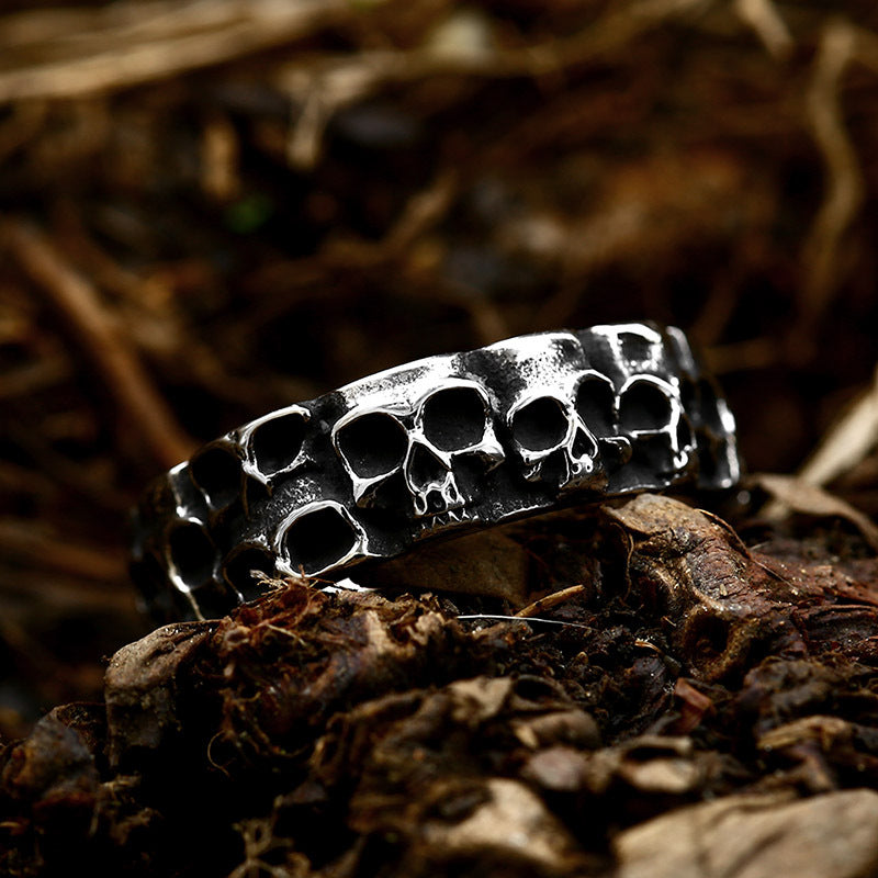 Punk-Inspired Stainless Steel Skull Ring for Men - Wholesale Retro Titanium Steel Open Design