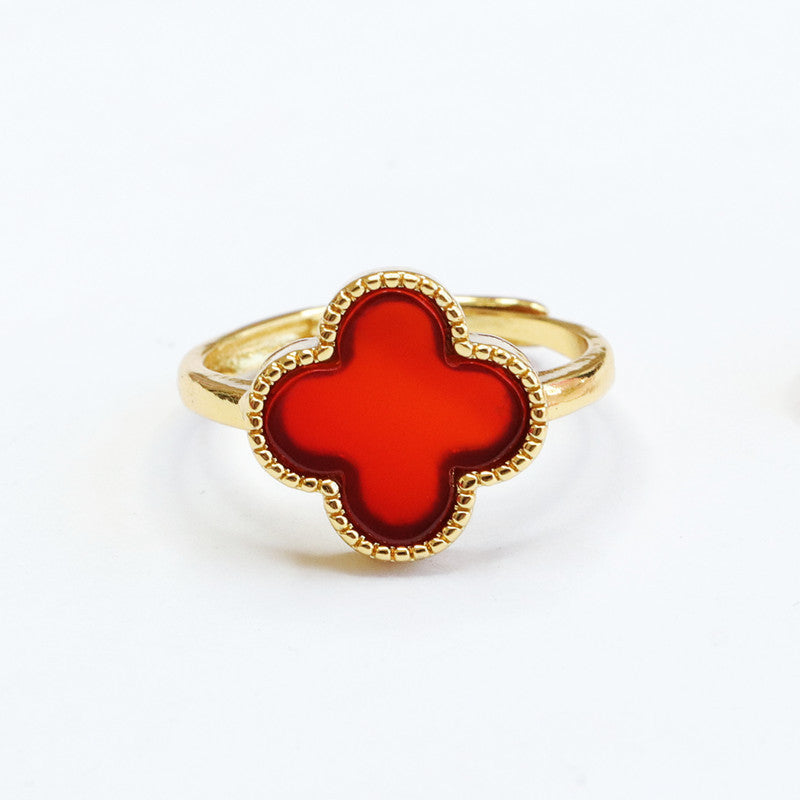 Red Agate Four Leaf Clover Ring Jewelry