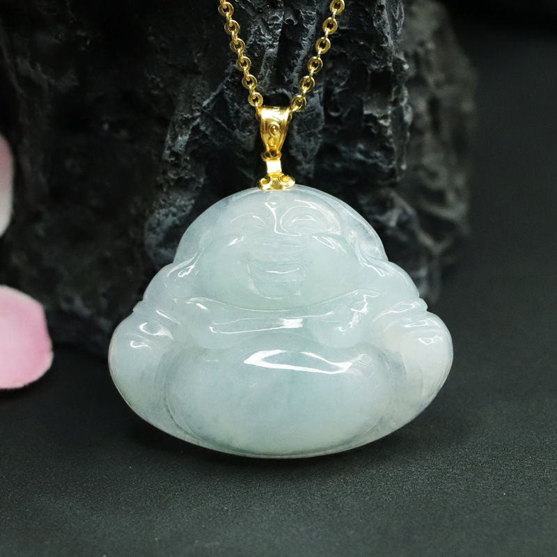 Buddha Jade Necklace - Sterling Silver Natural Jade Pendant.