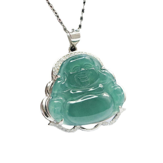 Buddha Necklace with Ice Blue and Green Myanmar Jade